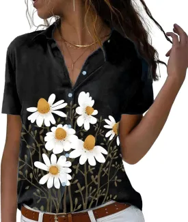 Floral Tops for Women Summer Flower Printed V Neck Tshirts Short Sleeve Tops Dressy Casual