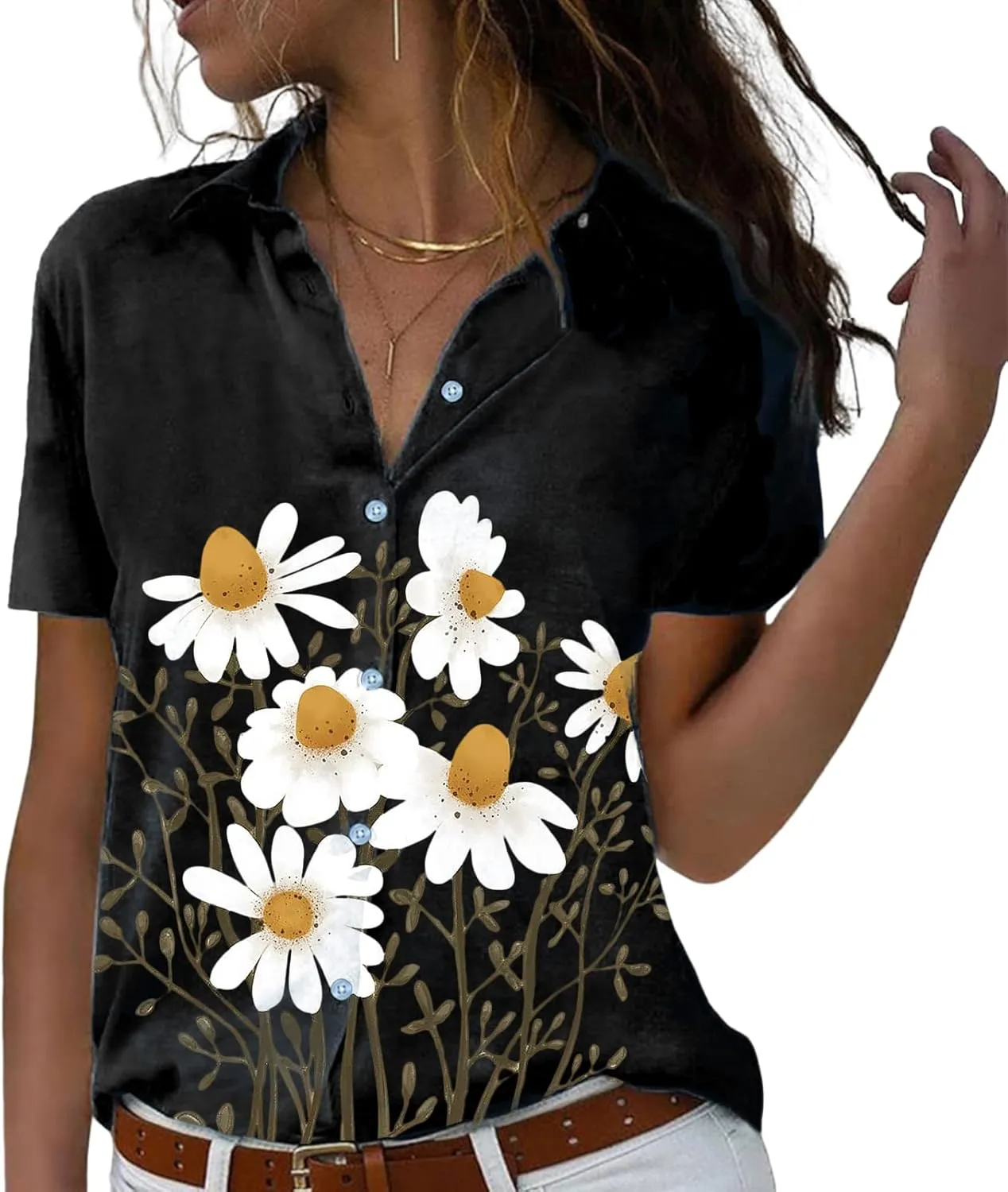 Floral Tops for Women Summer Flower Printed V Neck Tshirts Short Sleeve Tops Dressy Casual