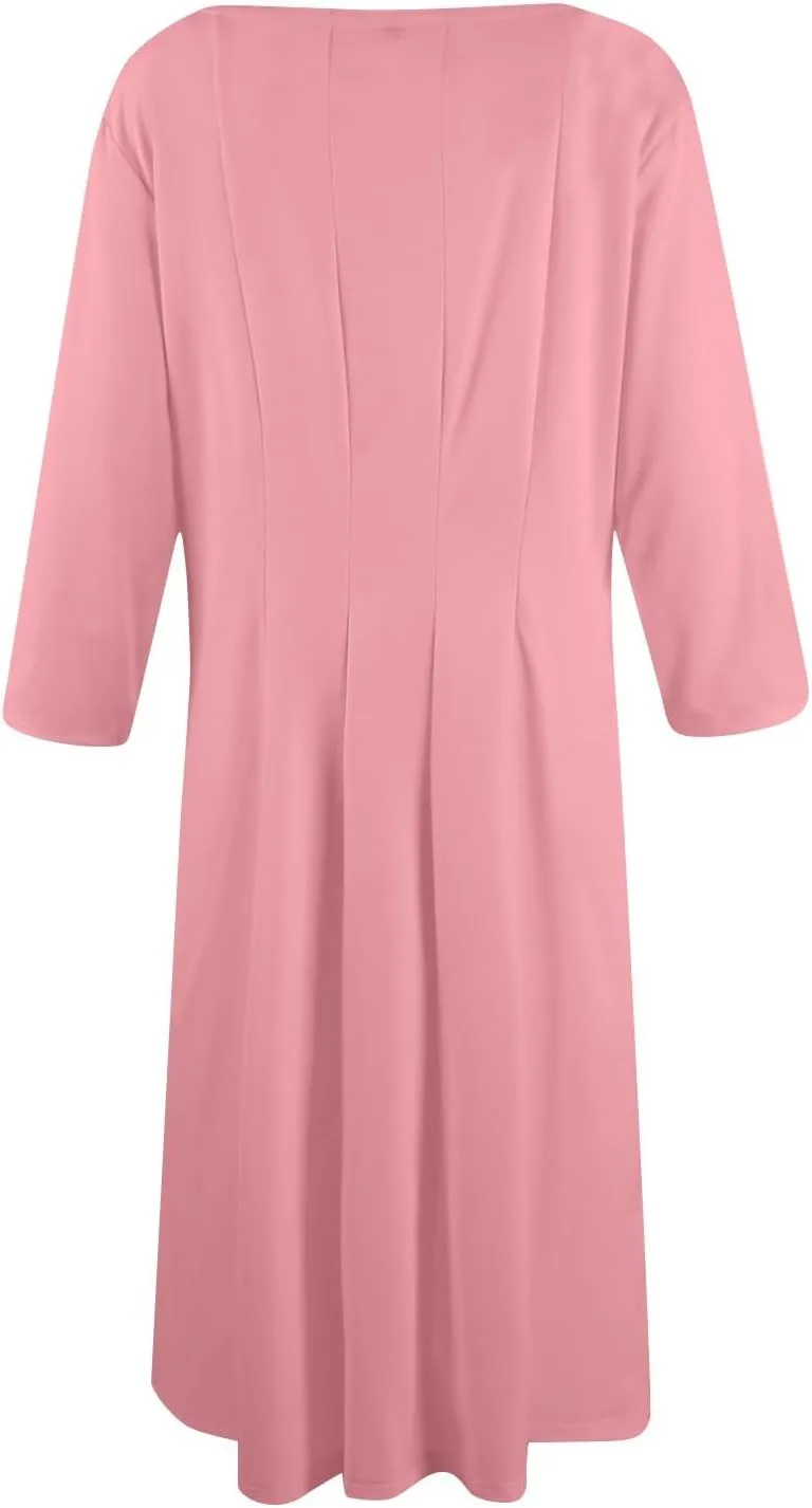 Formal Dresses for Women 2025 Winter Summer Spring Midi 3/4 Sleeve Casual Pleated A Line Dresses