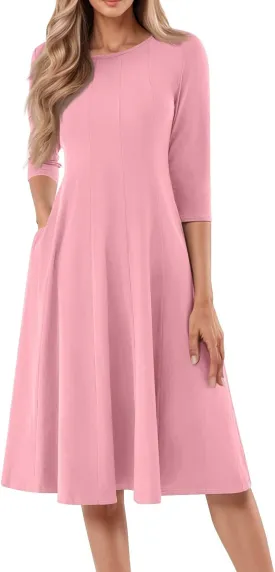 Formal Dresses for Women 2025 Winter Summer Spring Midi 3/4 Sleeve Casual Pleated A Line Dresses