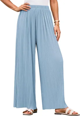 GRACE KARIN Womens Casual Wide Leg Pants Pleated High Elastic Waist Flowy Loose Beach Palazzo Pants Work Trousers Summer