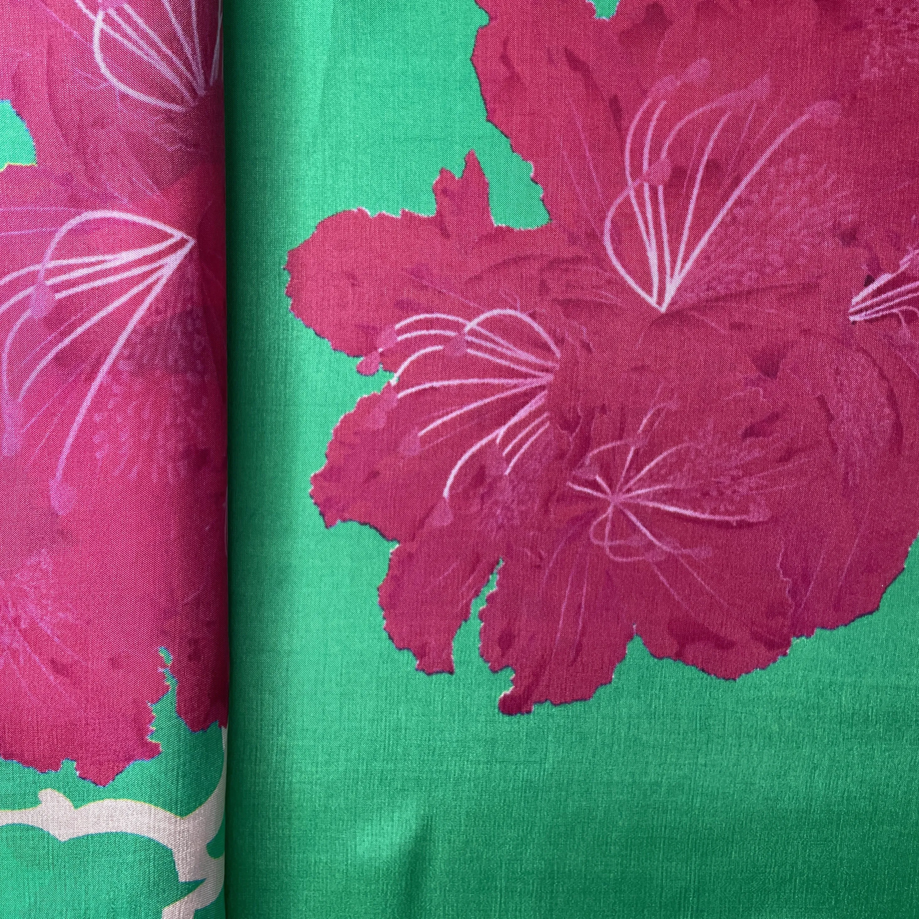 Green Floral Print Upada Silk Fabric 19617