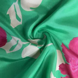 Green Floral Print Upada Silk Fabric 19617