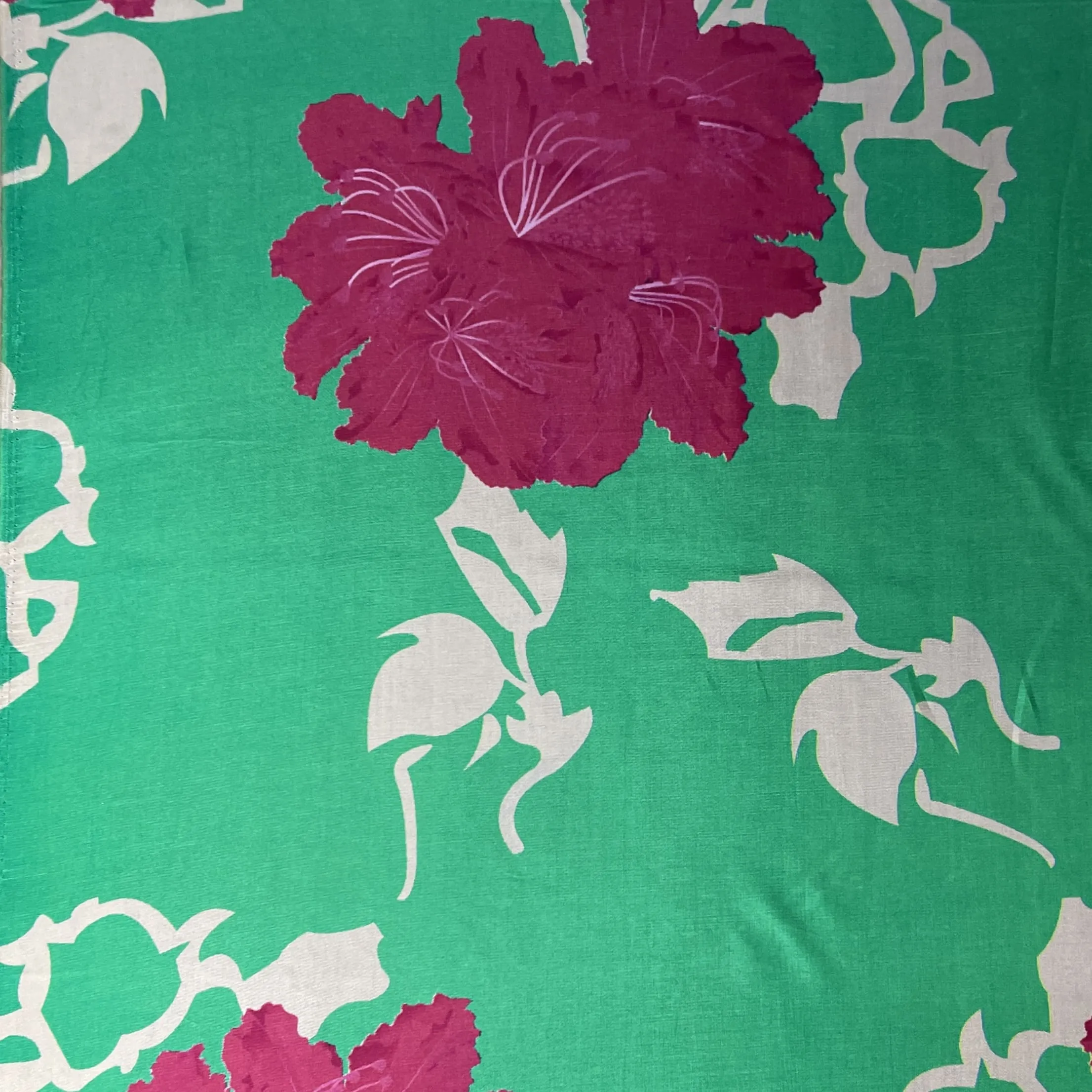 Green Floral Print Upada Silk Fabric 19617
