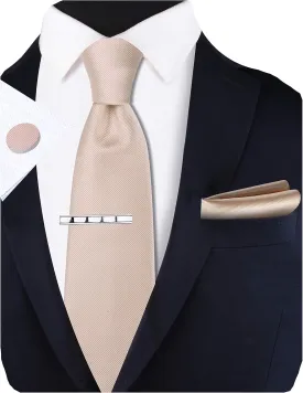 GUSLESON New 3.15"8cm Solid Color Necktie and Pocket Square Cufflinks Clip Set