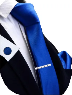 GUSLESON New 3.15"8cm Solid Color Necktie and Pocket Square Cufflinks Clip Set