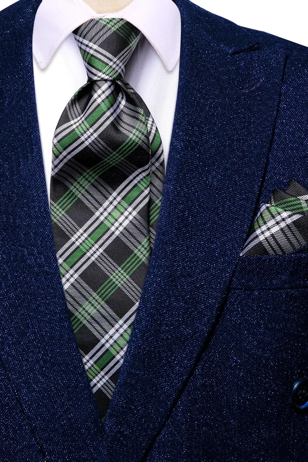 Hi-Tie Silk Ties for Men Plaid Paisley Striped Necktie Pocket Square Cufflinks Set Formal Business