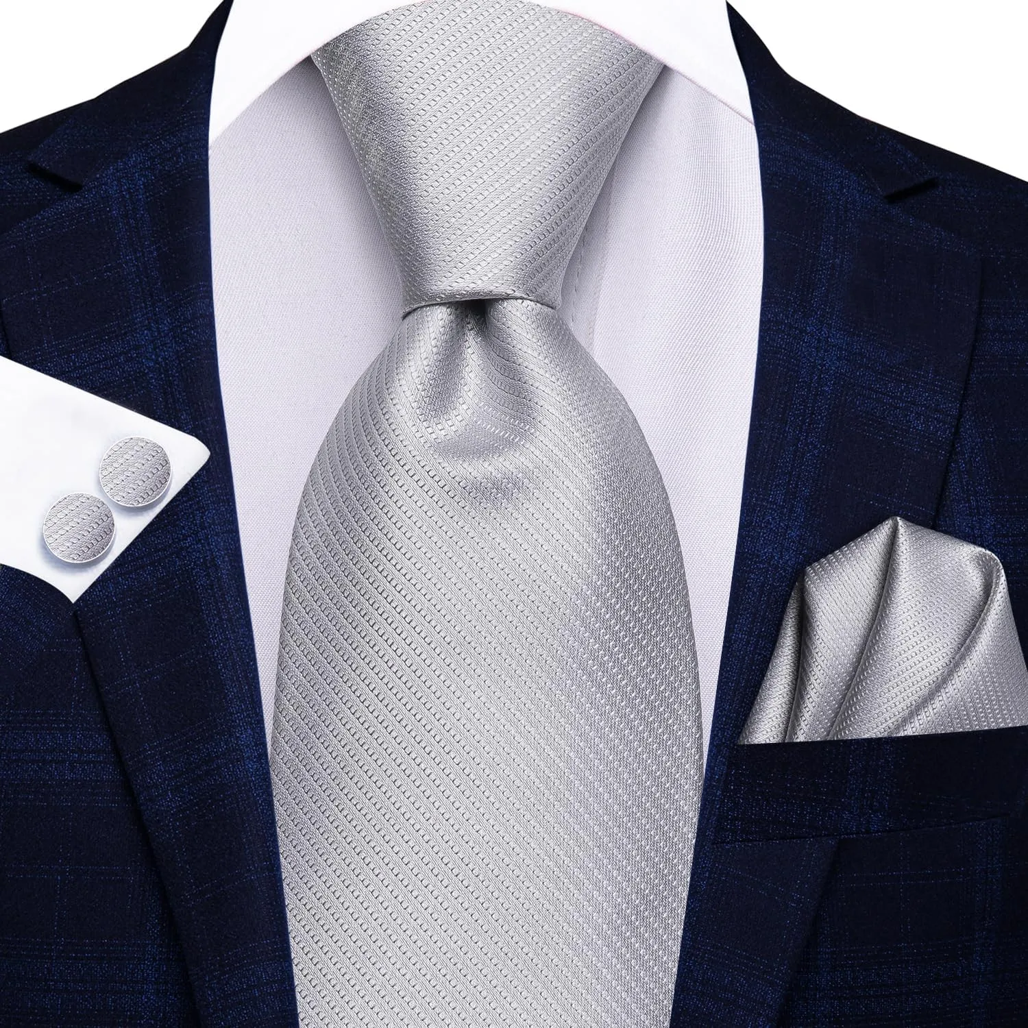 Hi-Tie Silk Ties for Men Plaid Paisley Striped Necktie Pocket Square Cufflinks Set Formal Business