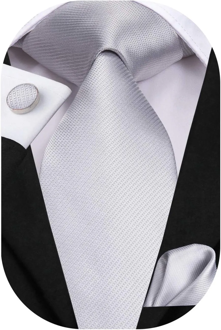 Hi-Tie Silk Ties for Men Plaid Paisley Striped Necktie Pocket Square Cufflinks Set Formal Business