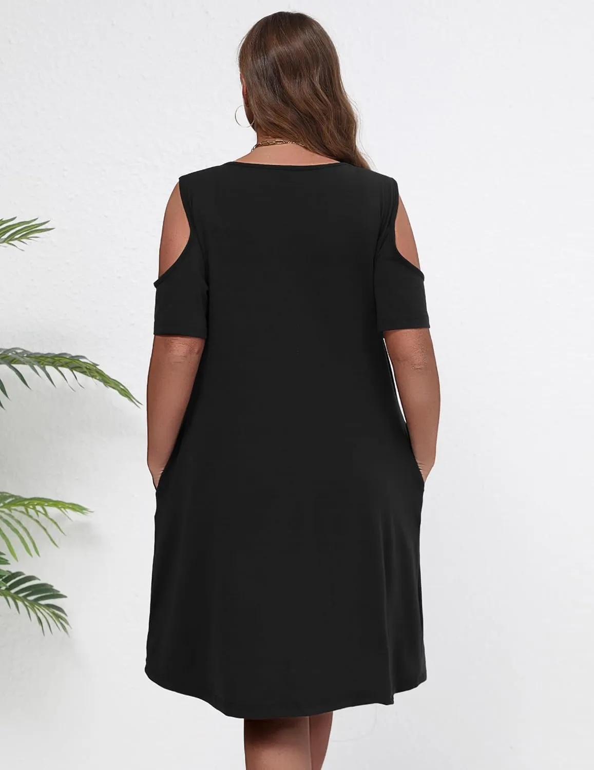 IN'VOLAND Women's Plus Size Summer Dress Short Sleeve Beach Floral Crew Neck Casual Mini Dresses with Pockets
