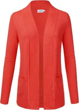 JJ Perfection Casual Open Front Knit Cardigan Long Sleeve with Side Pockets Basic Sweater Jackets for Womens with Plus Size