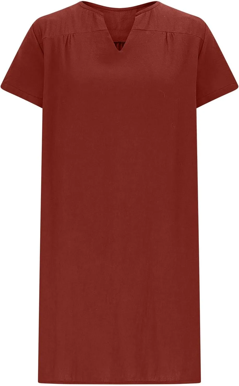 JOAU Womens Cotton Linen Shirt Dress Summer Casual Short Sleeve Notched V Neck Beach Cover Up Knee Length Vacation Dresses