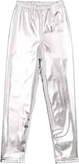 Kids Girls Boys Metallic Leggings Pants Modern Hip Hop Street Dance Performance Costume Trousers