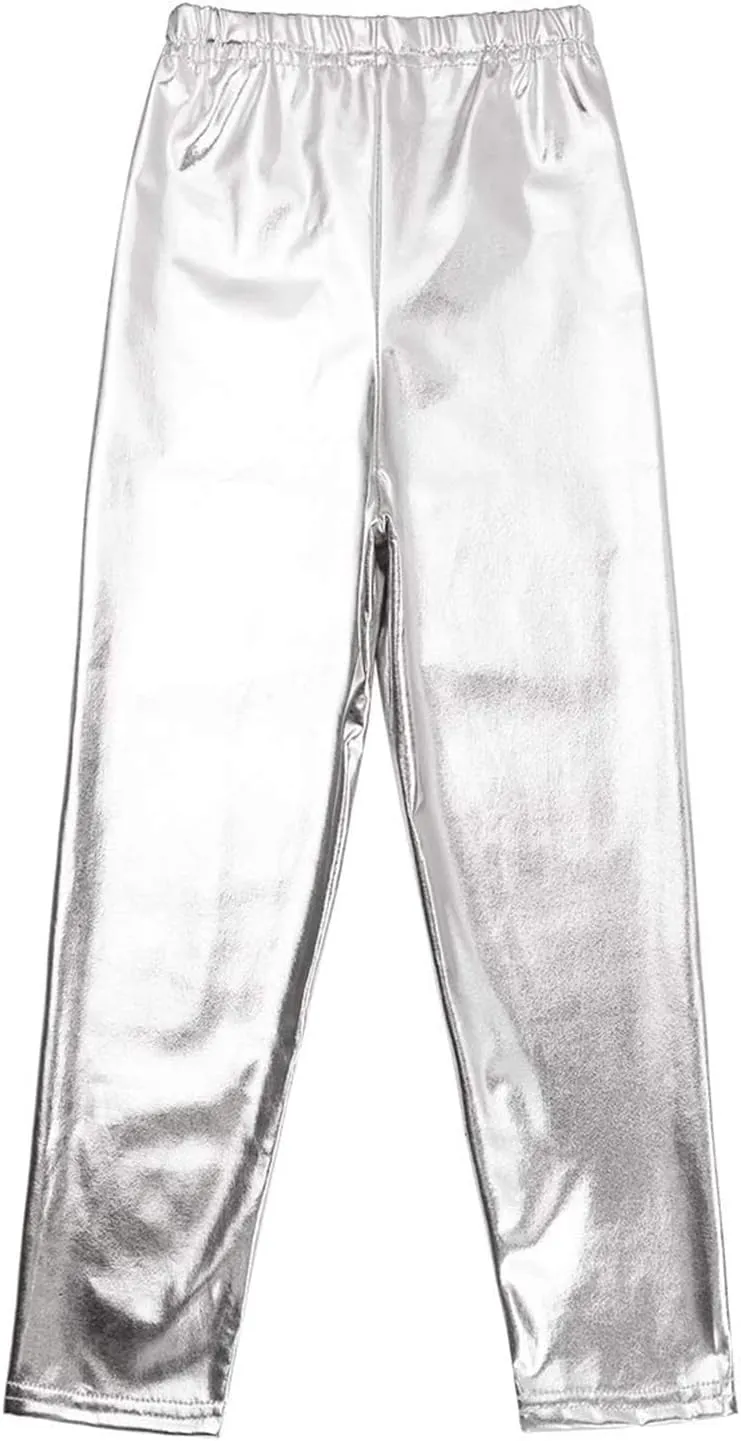 Kids Girls Boys Metallic Leggings Pants Modern Hip Hop Street Dance Performance Costume Trousers