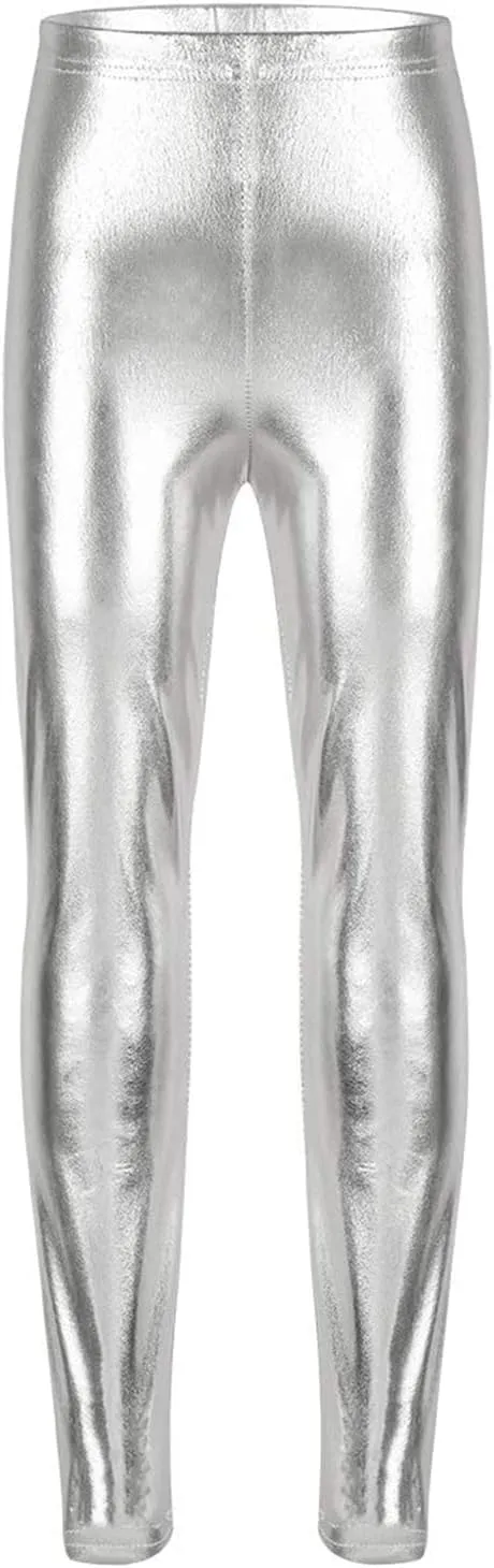 Kids Girls Boys Metallic Leggings Pants Modern Hip Hop Street Dance Performance Costume Trousers