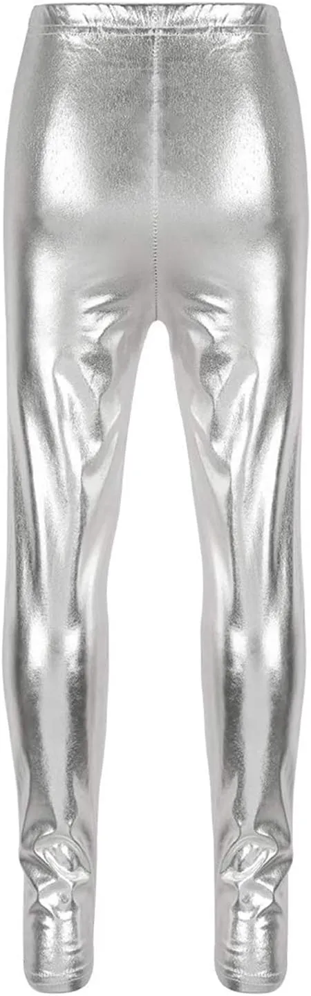 Kids Girls Boys Metallic Leggings Pants Modern Hip Hop Street Dance Performance Costume Trousers