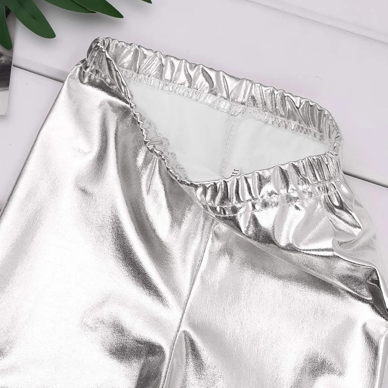 Kids Girls Boys Metallic Leggings Pants Modern Hip Hop Street Dance Performance Costume Trousers