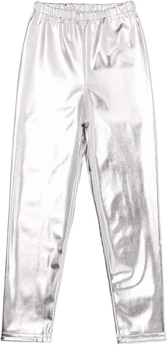 Kids Girls Boys Metallic Leggings Pants Modern Hip Hop Street Dance Performance Costume Trousers