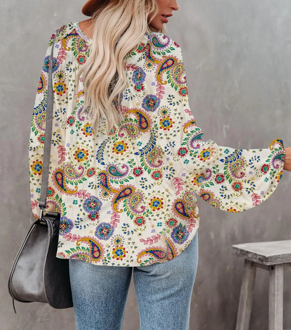 LAMISSCHE Womens Sexy Deep V Neck Blouse Lantern Long Sleeve Chiffon Shirt Oversized Drawstring Silk Satin Tunic