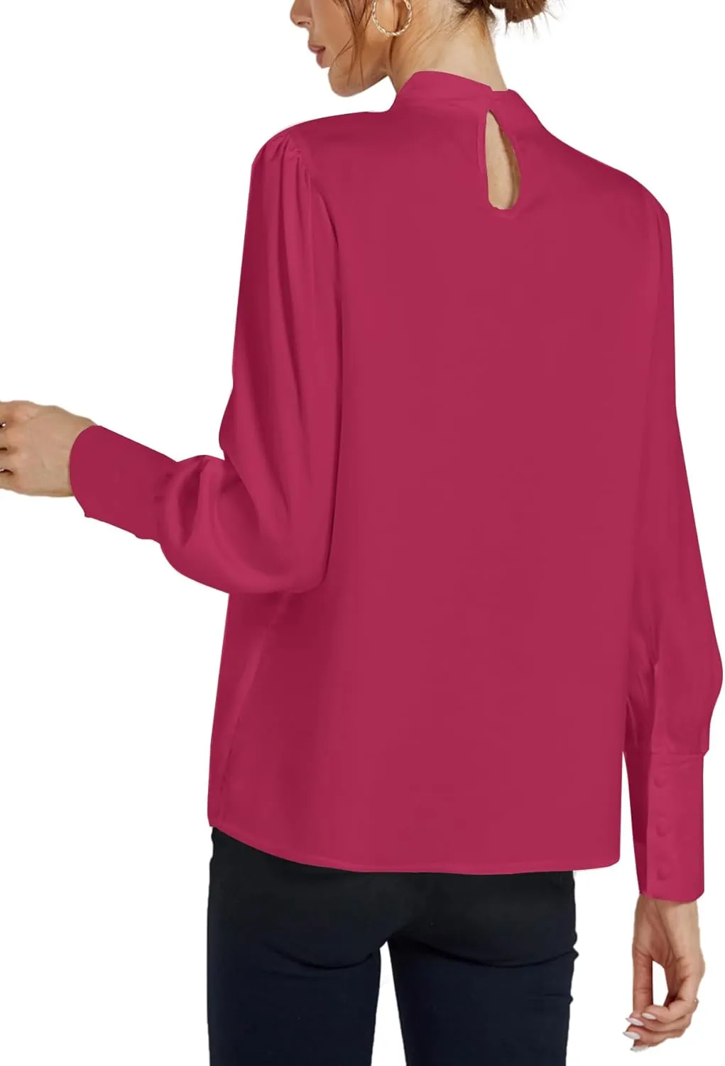 LYANER Women's Elegant Bow Tie Mock Neck Bow Knot Long Sleeve Work Office Satin Blouse Silk Shirt Top
