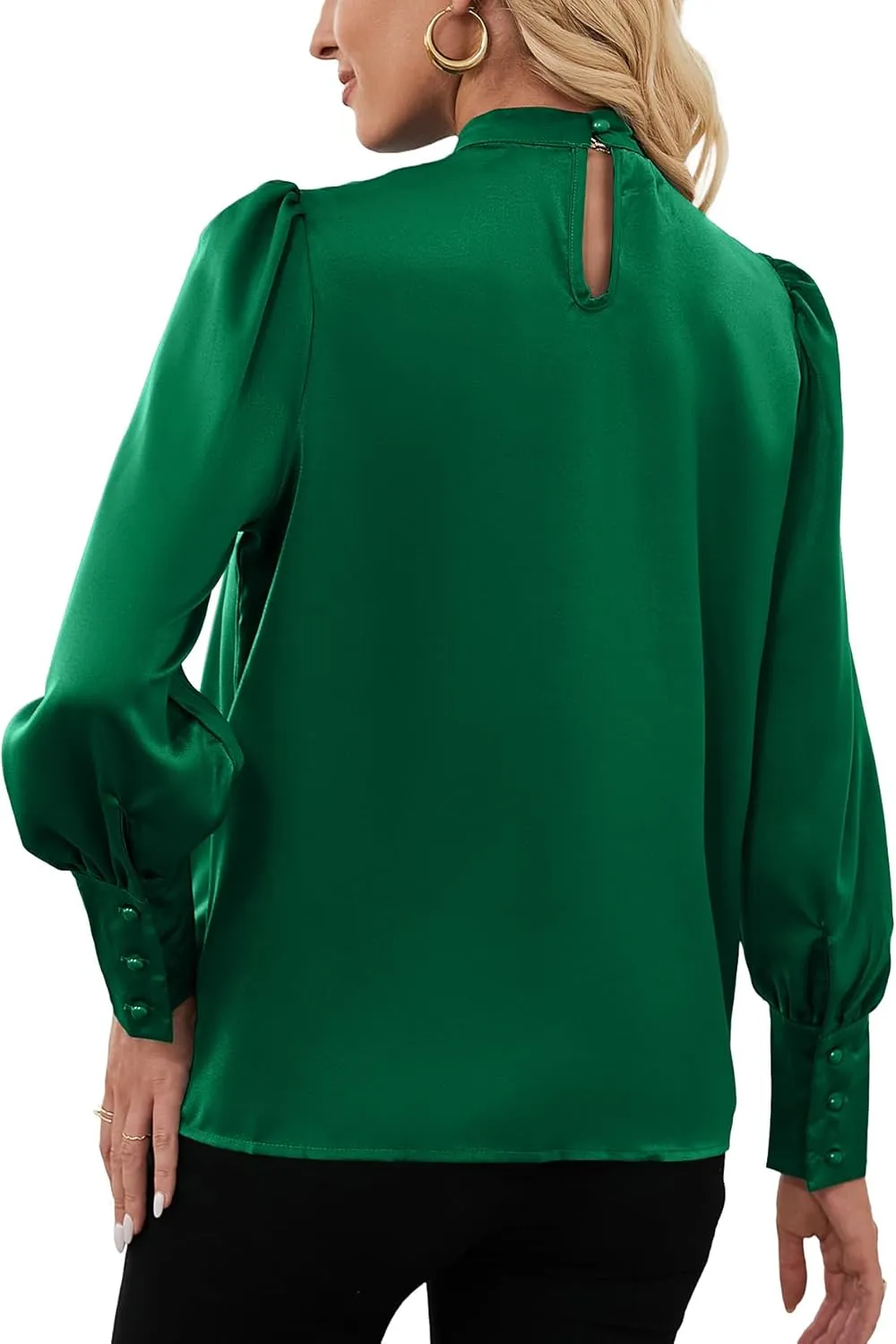 LYANER Women's Elegant Bow Tie Mock Neck Bow Knot Long Sleeve Work Office Satin Blouse Silk Shirt Top
