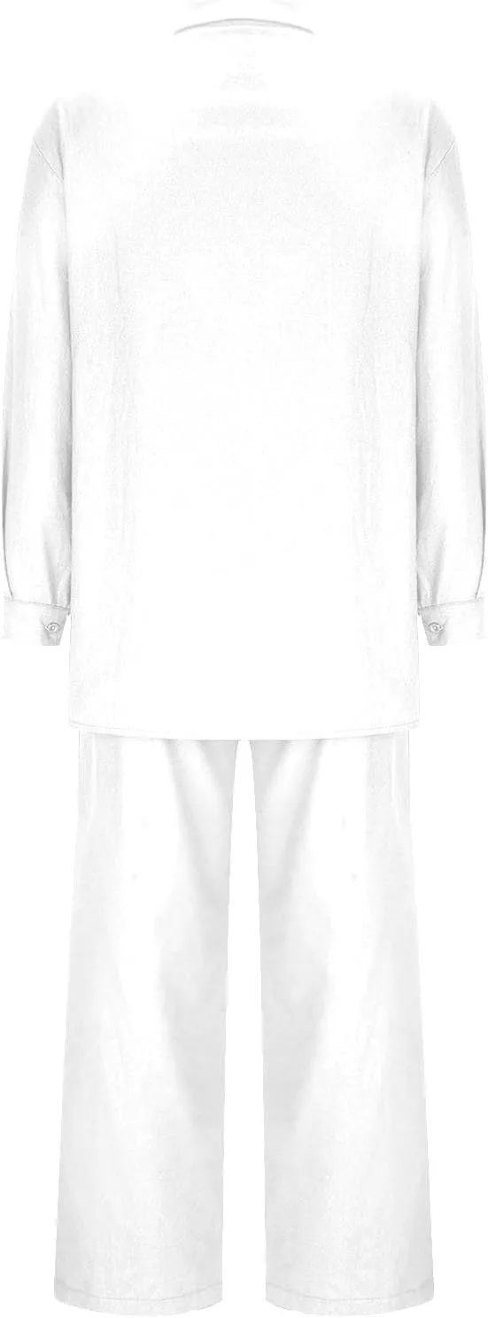 maisdgop Womens 2 Piece Outfits Summer Cotton Linen Set Casual Long Sleeve Button down Shirts and Pants Suits with Pockets
