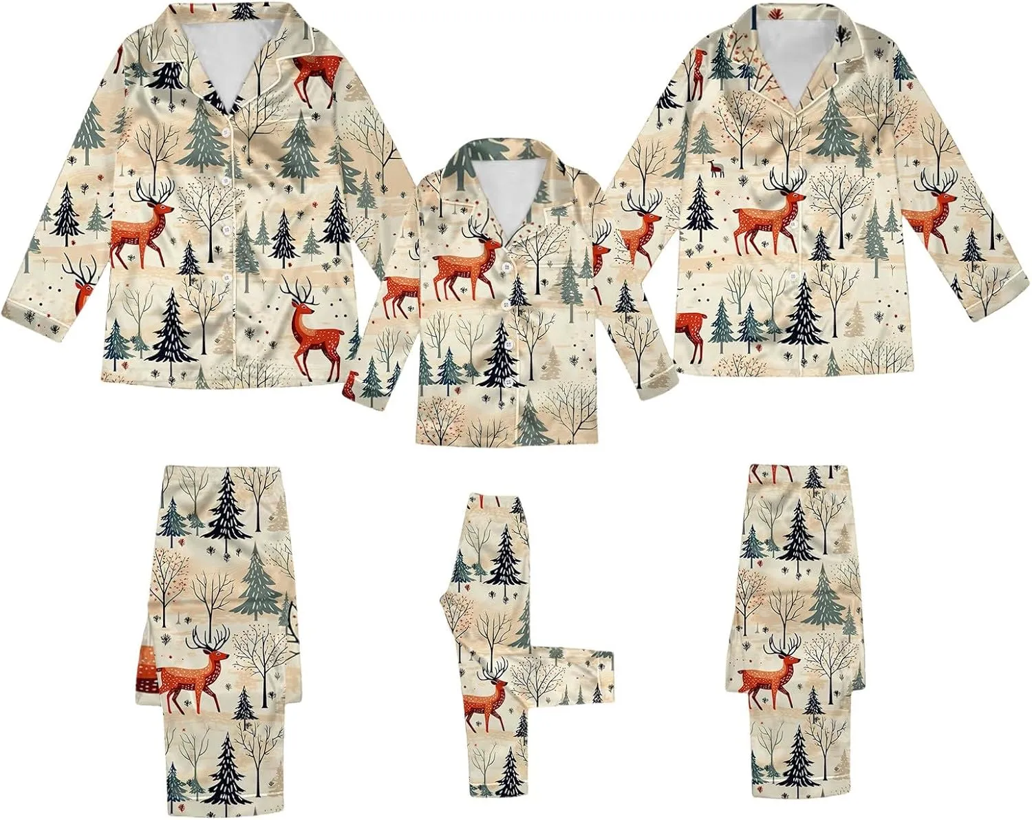 Silk Stain Family Pajamas Matching Sets 2024 Button Down Shirt and Pants Silky Xmas Pjs Jammies for Family Pictures
