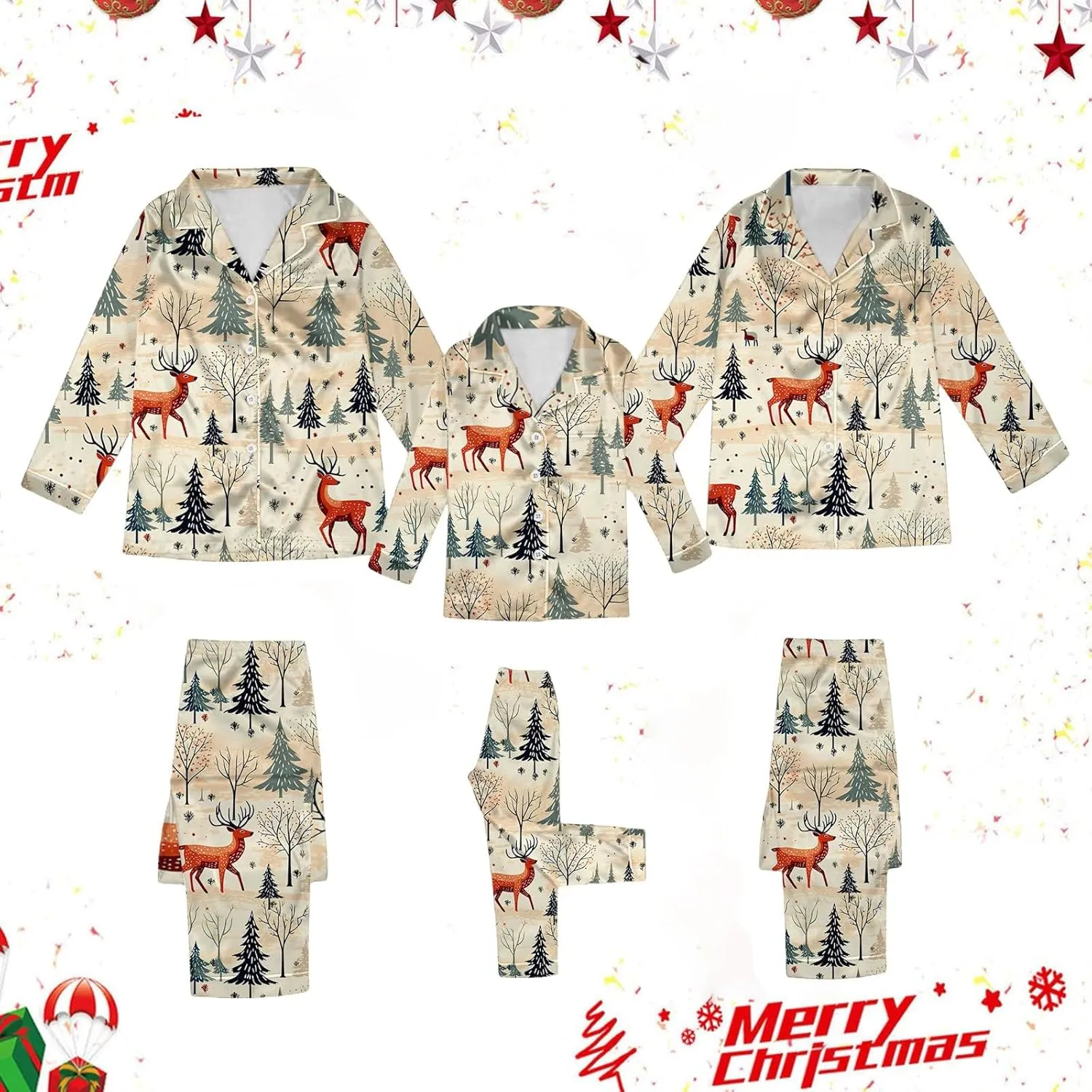Silk Stain Family Pajamas Matching Sets 2024 Button Down Shirt and Pants Silky Xmas Pjs Jammies for Family Pictures