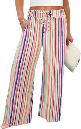 TIYOMI Plus Size Wide Leg Pants for Women Elastic Drawstring Pants High Waisted Lounge Pants XL-5XL
