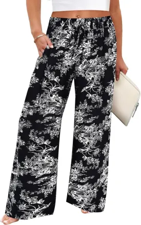 TIYOMI Plus Size Wide Leg Pants for Women Elastic Drawstring Pants High Waisted Lounge Pants XL-5XL
