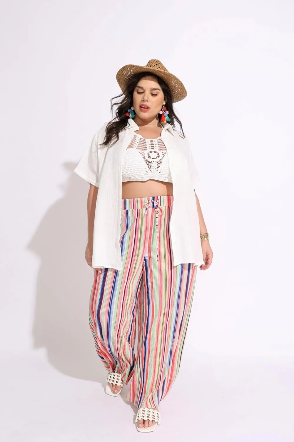 TIYOMI Plus Size Wide Leg Pants for Women Elastic Drawstring Pants High Waisted Lounge Pants XL-5XL
