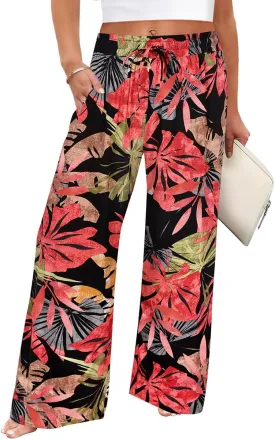 TIYOMI Plus Size Wide Leg Pants for Women Elastic Drawstring Pants High Waisted Lounge Pants XL-5XL