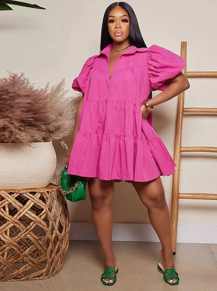 Women Casual Fall Dress - Long Bell Sleeve Pleated Bodycon Fitted Mini Work Clothes Club Outfit