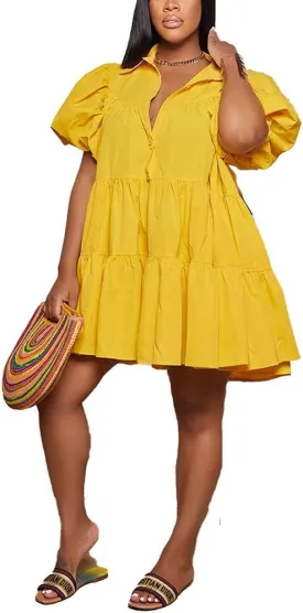 Women Casual Fall Dress - Long Bell Sleeve Pleated Bodycon Fitted Mini Work Clothes Club Outfit