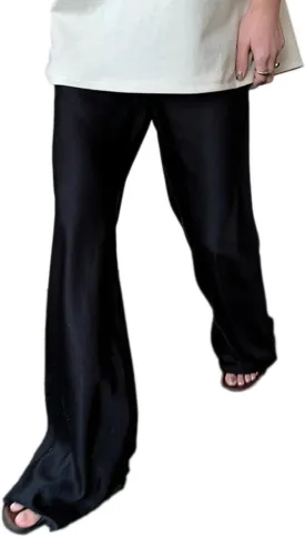 Women Satin Wide Leg Dress Pants Silk Casual Dressy Long Flowy Pants Elastic High Waisted Trousers