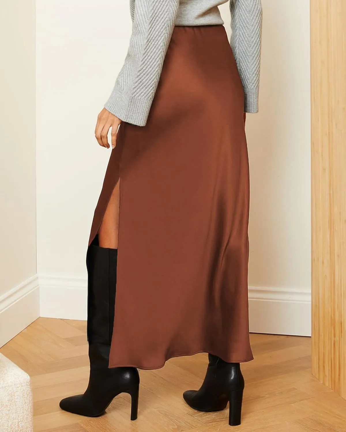 Women's 2025 Summer Satin Maxi Skirts High Waisted Spring Silk Casual A-Line Cocktail Party Long Skirt