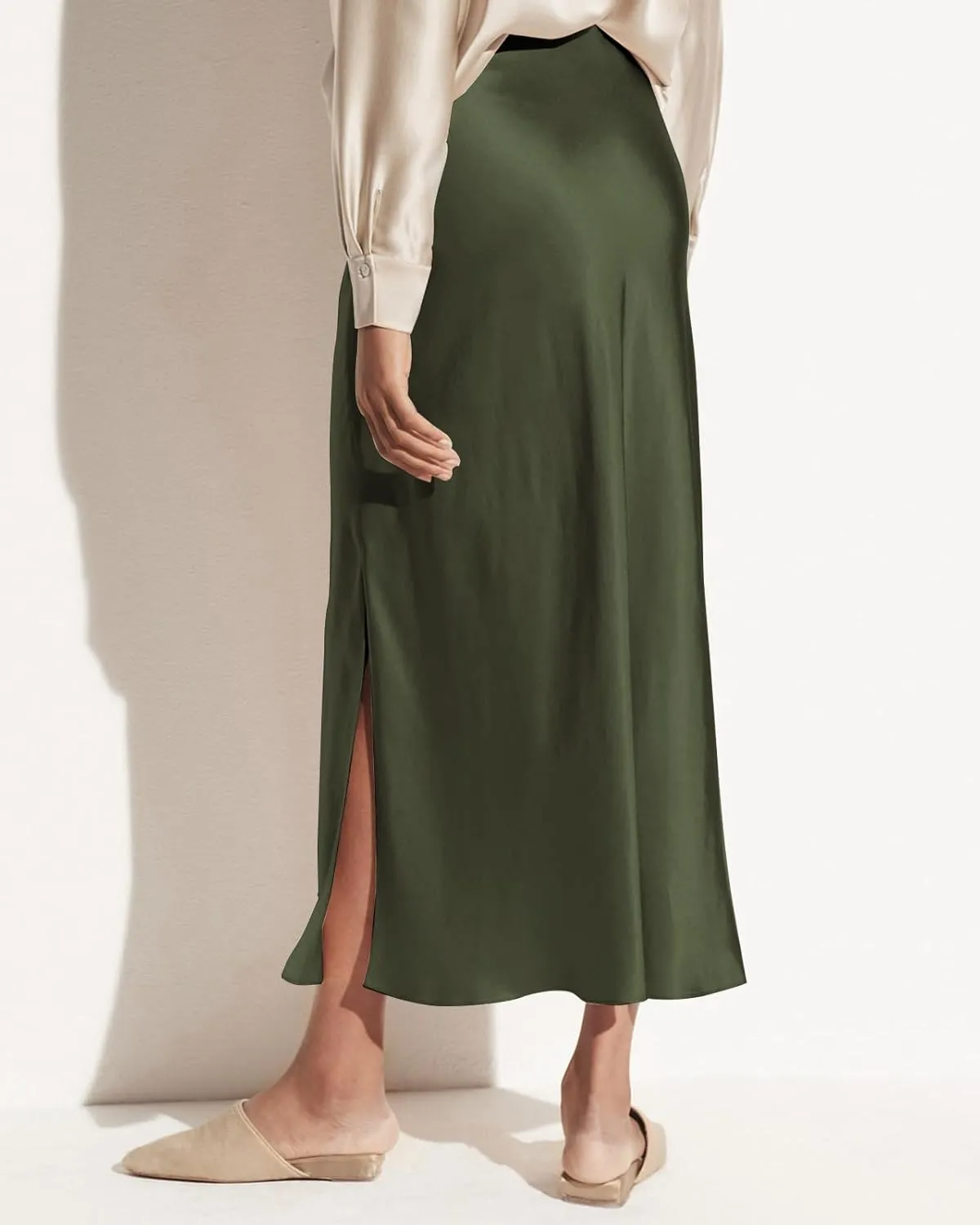 Women's 2025 Summer Satin Maxi Skirts High Waisted Spring Silk Casual A-Line Cocktail Party Long Skirt