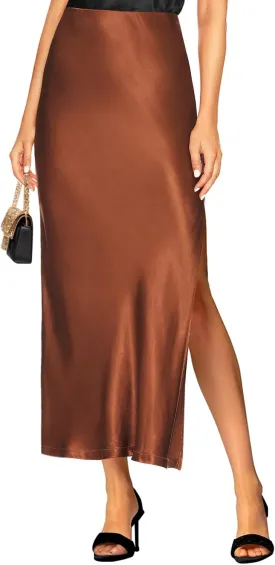 Women's 2025 Summer Satin Maxi Skirts High Waisted Spring Silk Casual A-Line Cocktail Party Long Skirt