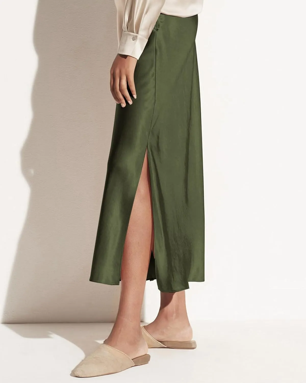 Women's 2025 Summer Satin Maxi Skirts High Waisted Spring Silk Casual A-Line Cocktail Party Long Skirt