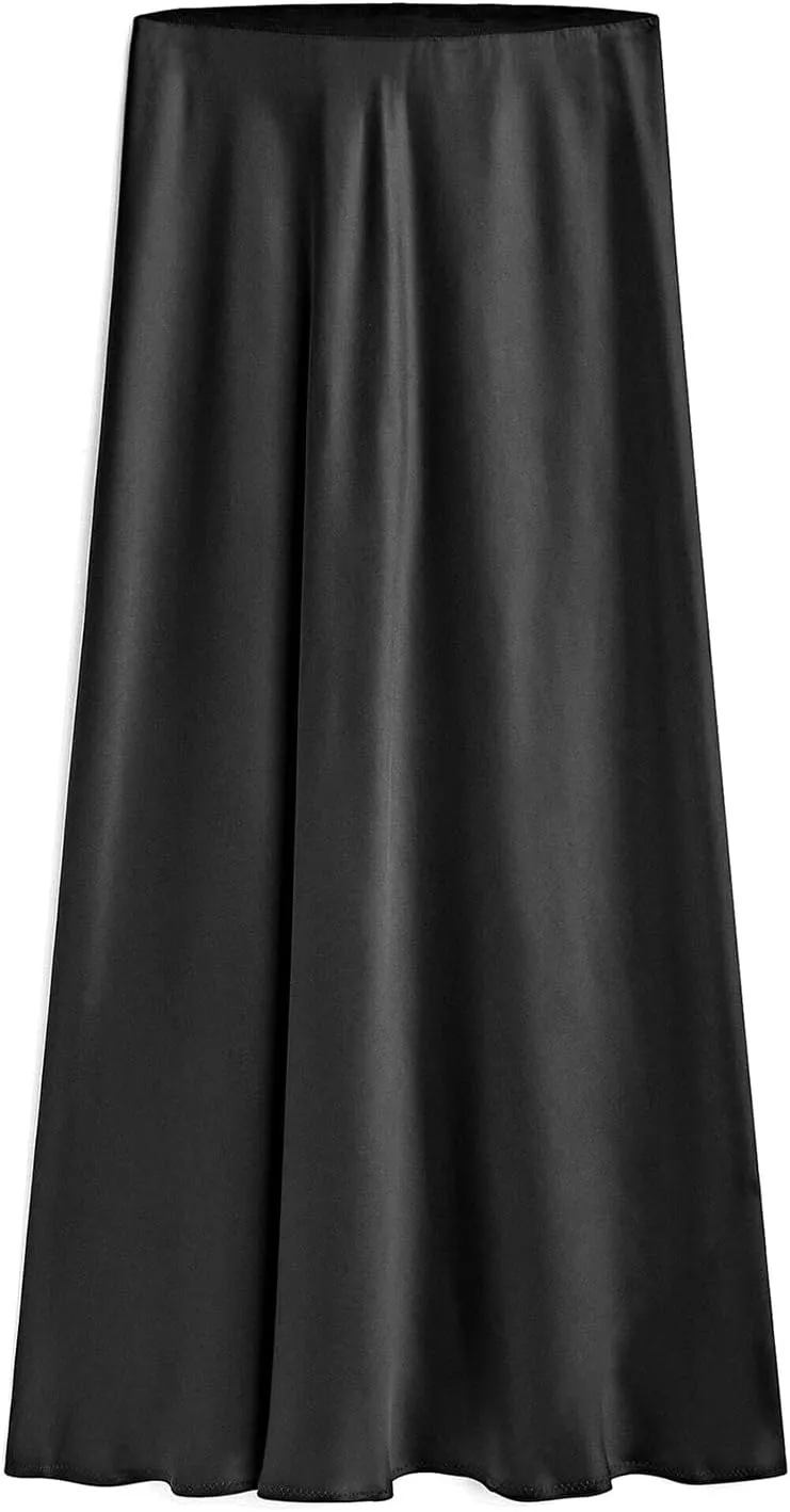 Women's 2025 Summer Satin Maxi Skirts High Waisted Spring Silk Casual A-Line Cocktail Party Long Skirt