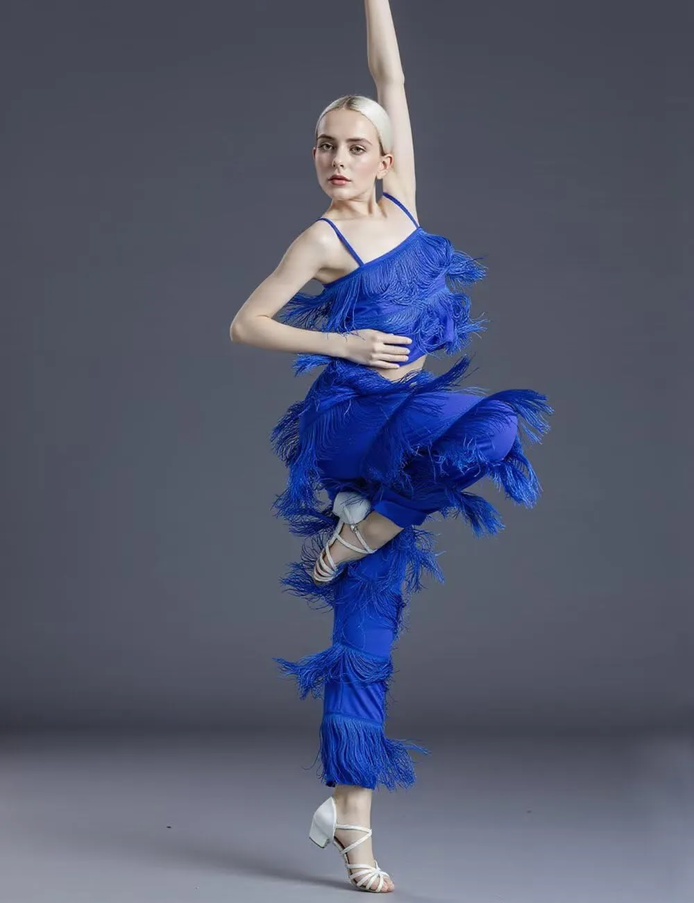 Women's Latin Tassel Dance top and Pant 2 Piece Sets for Ballroom Rumba Tango Salsa