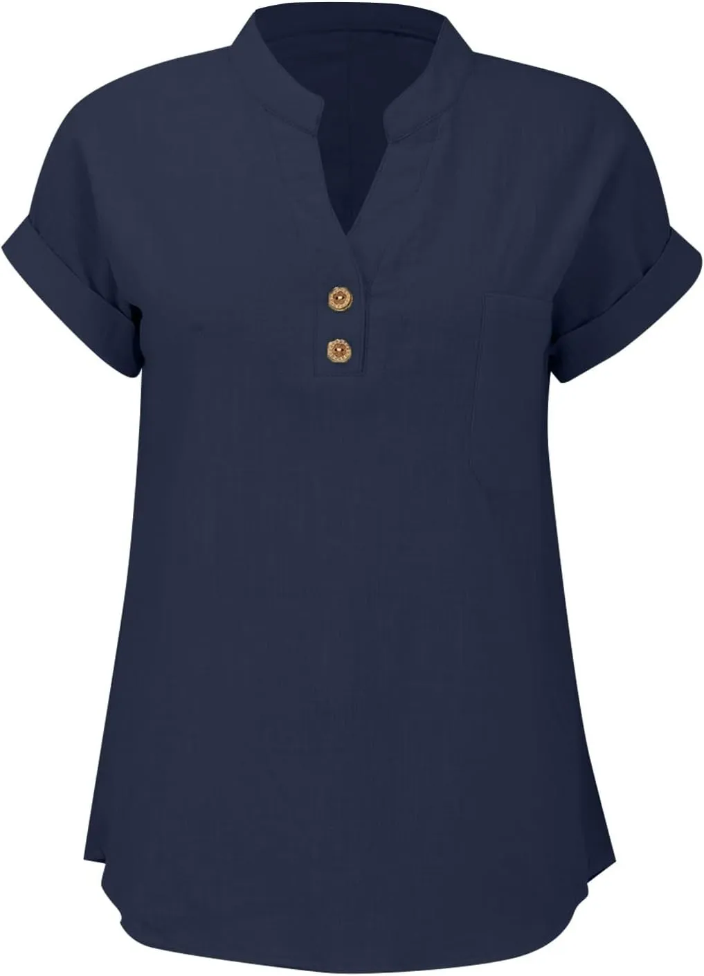 Women's Linen Oversized Blouses Short Sleeve Top T Shirt Button 3/4 Sleeve V Neck Linen Blouse Top