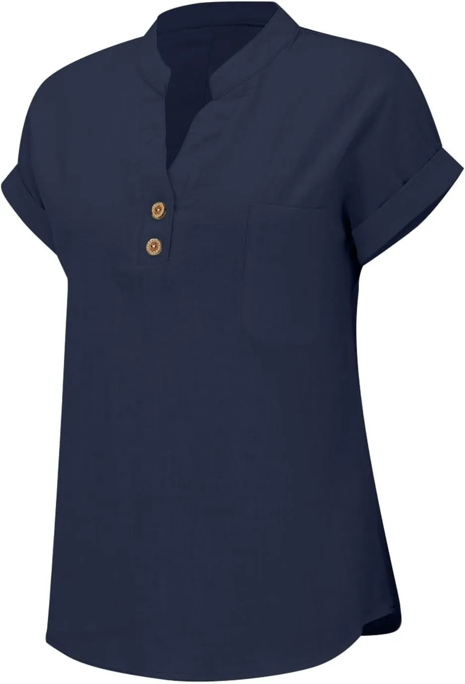 Women's Linen Oversized Blouses Short Sleeve Top T Shirt Button 3/4 Sleeve V Neck Linen Blouse Top