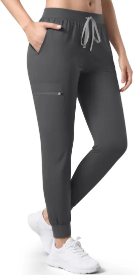 Women's Medical Scrub Pants, Soft Jogger Pant Scrub Bottoms with Zip Pocket Drawstring Mid-Rise Yoga Slim Cargo Pants