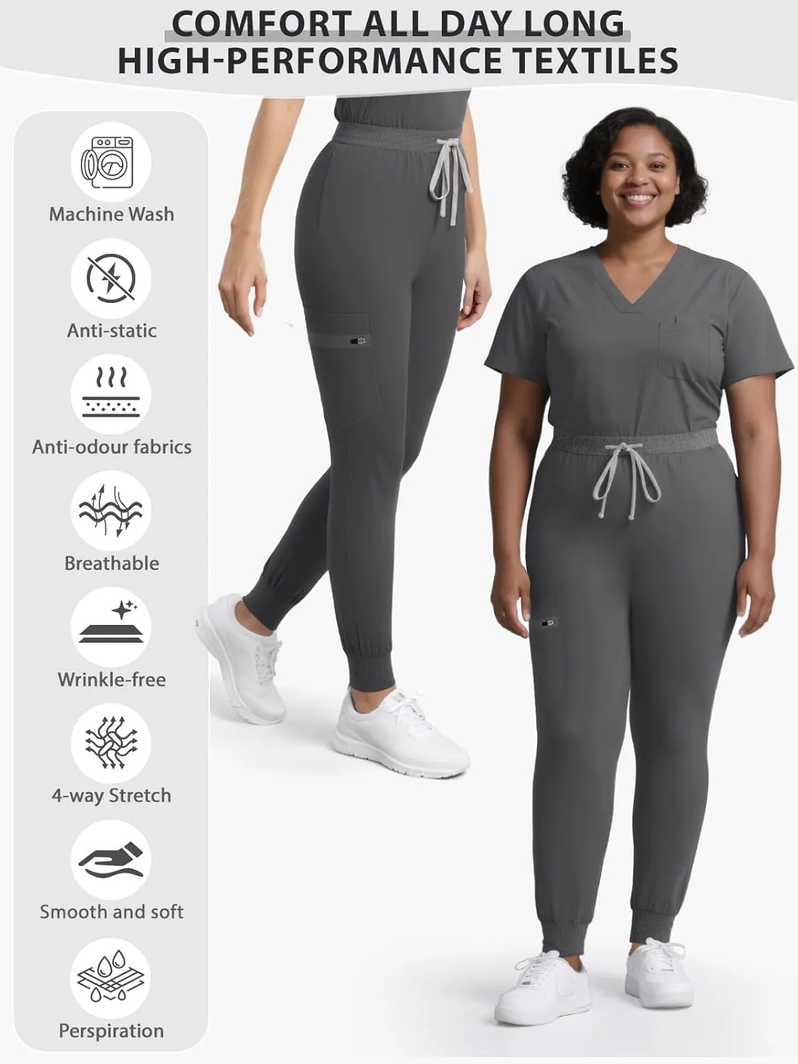 Women's Medical Scrub Pants, Soft Jogger Pant Scrub Bottoms with Zip Pocket Drawstring Mid-Rise Yoga Slim Cargo Pants