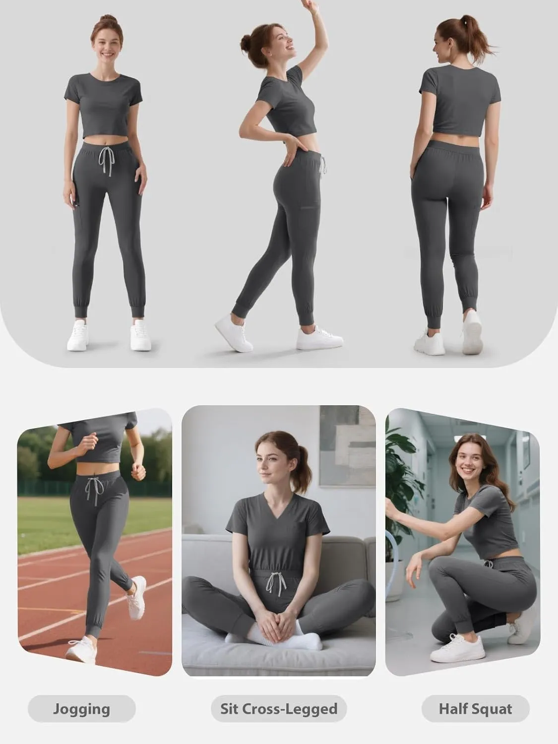 Women's Medical Scrub Pants, Soft Jogger Pant Scrub Bottoms with Zip Pocket Drawstring Mid-Rise Yoga Slim Cargo Pants