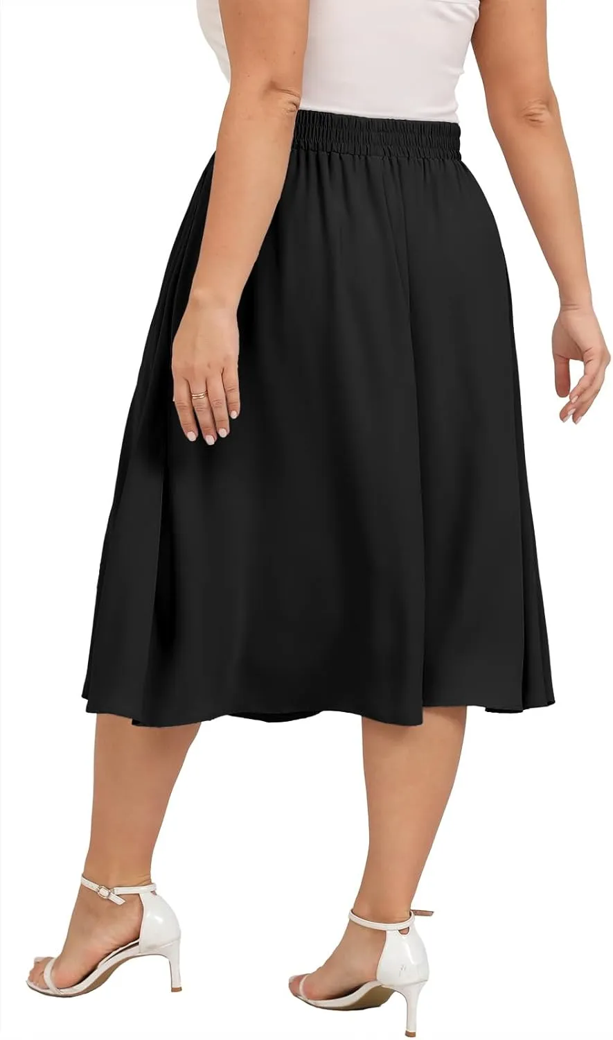 Xpenyo Womens Plus Size Midi Skirts Summer Elastic High Waisted Boho Casual Beach Flowy Swing Knee Length Skirts with Pockets
