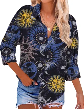 Zeagoo Womens Cotton Button Down Shirts Long Sleeve V Neck Collared Tops Work Office Blouse Shirt 2025 S-XXL