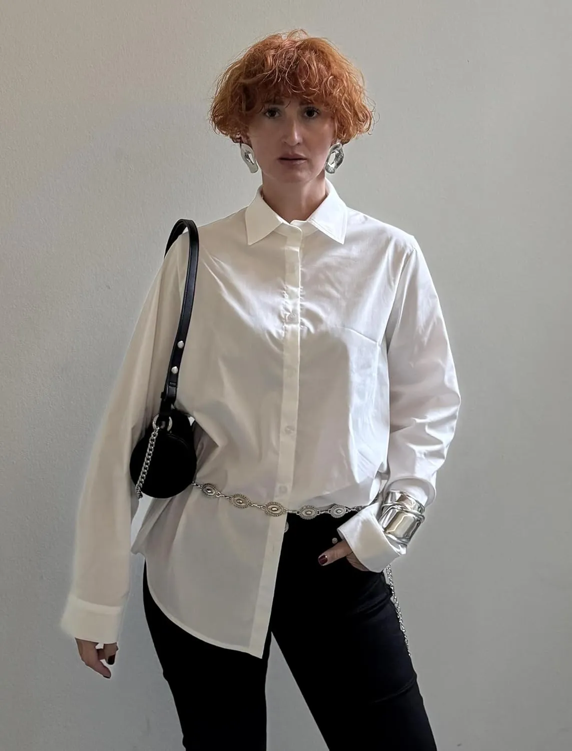 Zeagoo Womens Cotton Button Down Shirts Long Sleeve V Neck Collared Tops Work Office Blouse Shirt 2025 S-XXL