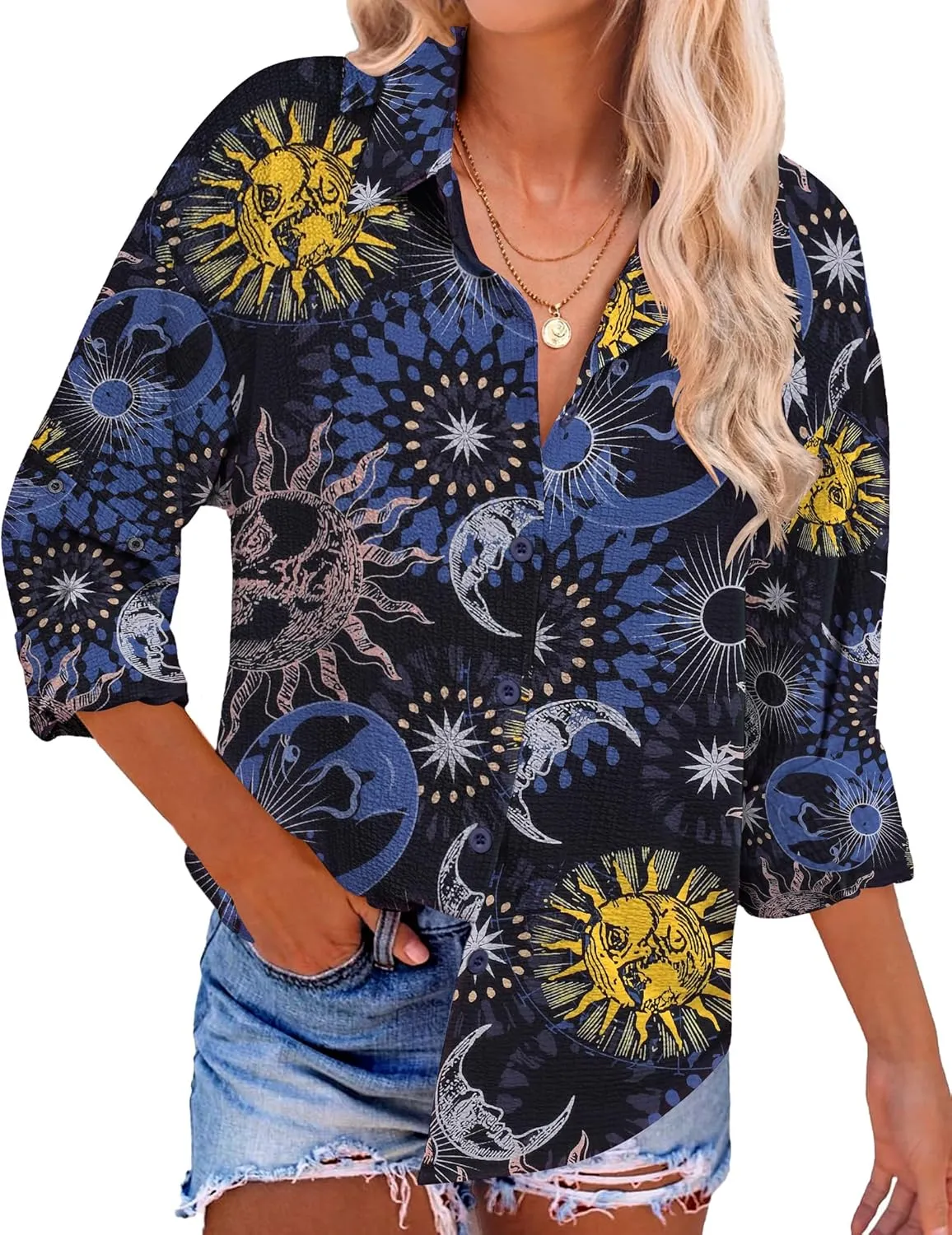 Zeagoo Womens Cotton Button Down Shirts Long Sleeve V Neck Collared Tops Work Office Blouse Shirt 2025 S-XXL